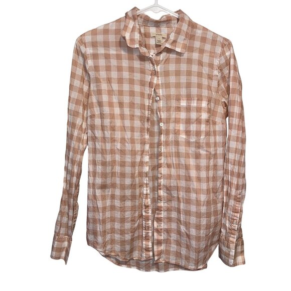 J.Crew Womens Pink Beige & White Gingham Button-Down Shirt Size 6 - Picture 1 of 6